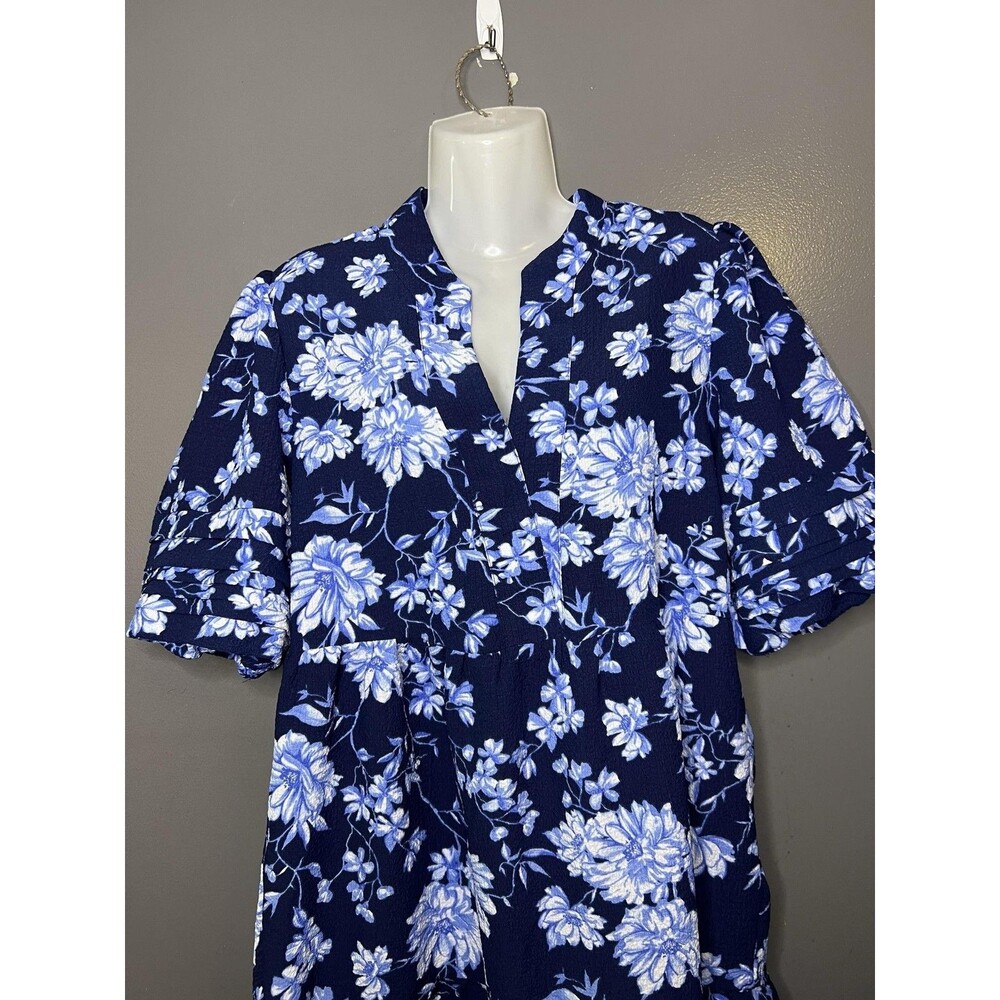 RN Studio By Ronni Nicole Dress Womens Medium Blue Floral V Neck Trapeze Swing